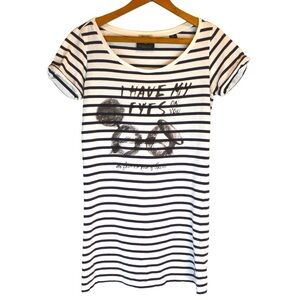 Maison Scotch‎ Depuis 1977 Striped Tunic Graphic T-Shirt, Size 4 Rolled Cuff